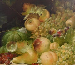 Fruit Floral Still Life Oil Painting French Art 4ft Wide Signed