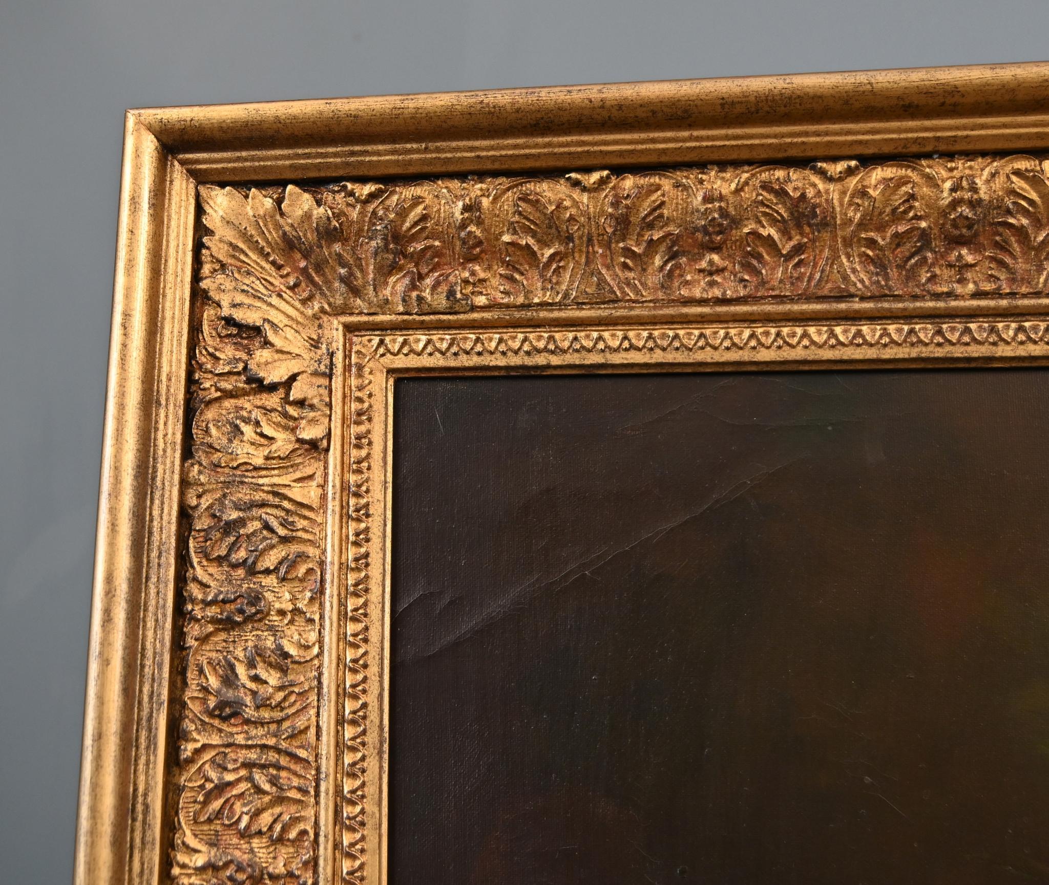 Fruit Floral Still Life Ölgemälde Französisch Kunst 4ft breit signiert (Vergoldet) im Angebot