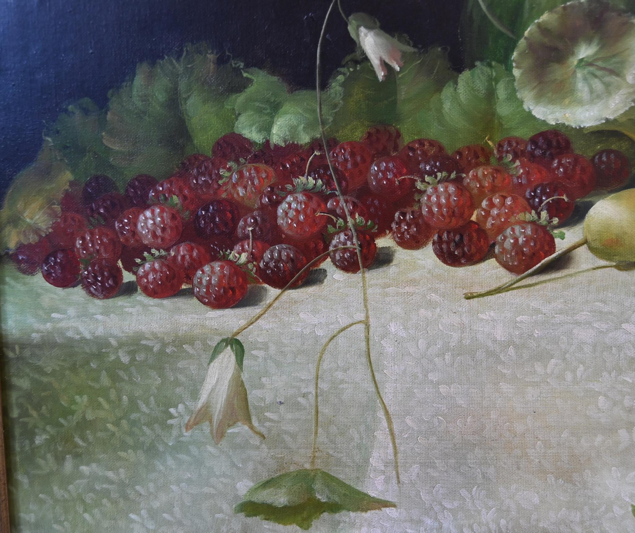 Fruit Floral Still Life Ölgemälde Französisch Kunst 4ft breit signiert (Ende des 20. Jahrhunderts) im Angebot