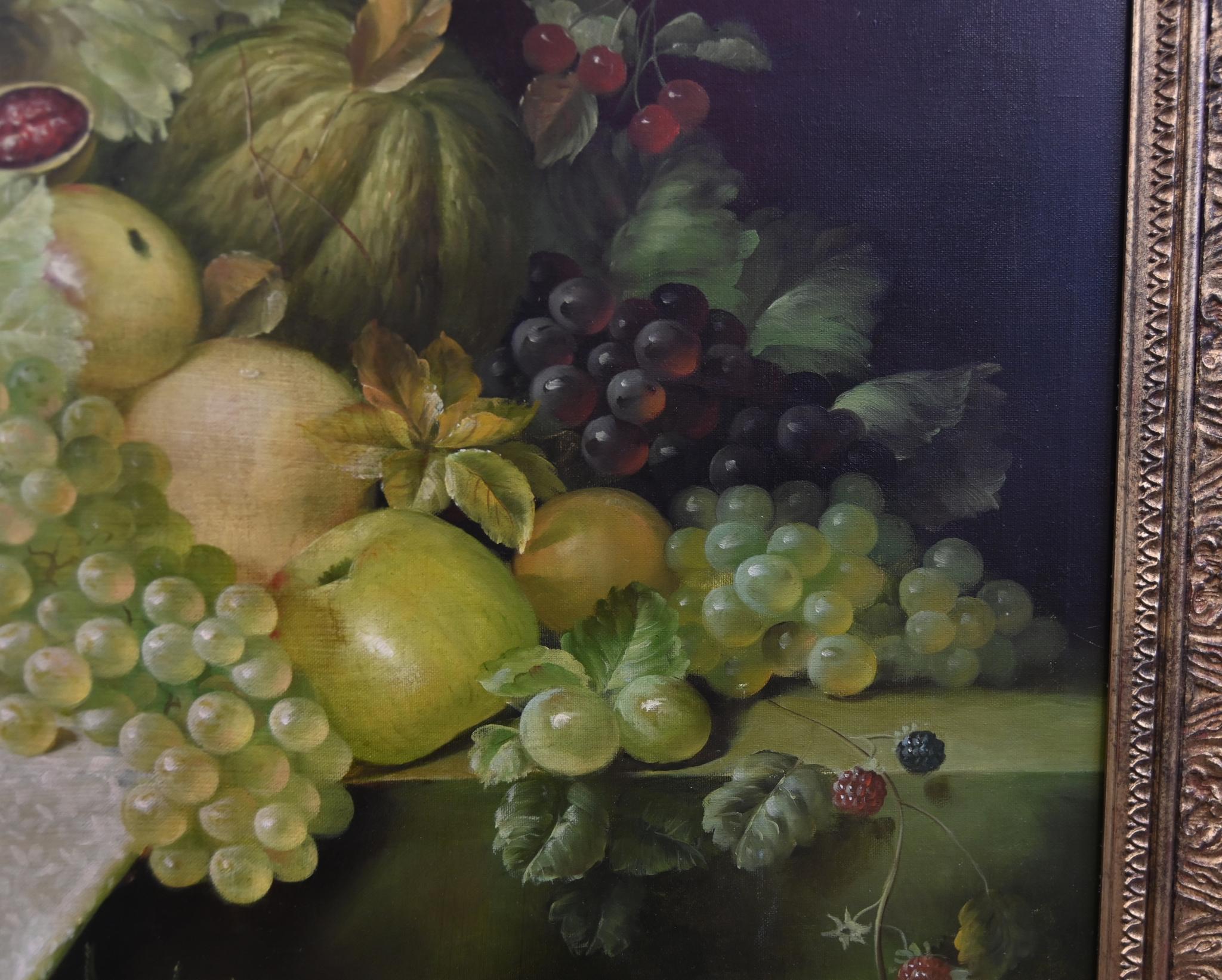 Fruit Floral Still Life Ölgemälde Französisch Kunst 4ft breit signiert im Angebot 2