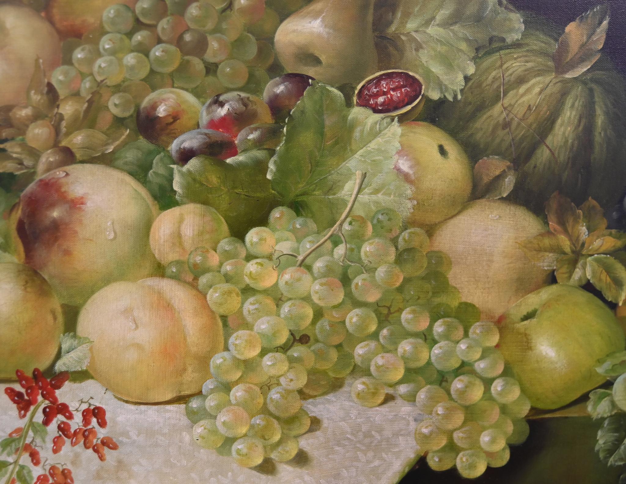 Fruit Floral Still Life Ölgemälde Französisch Kunst 4ft breit signiert im Angebot 3