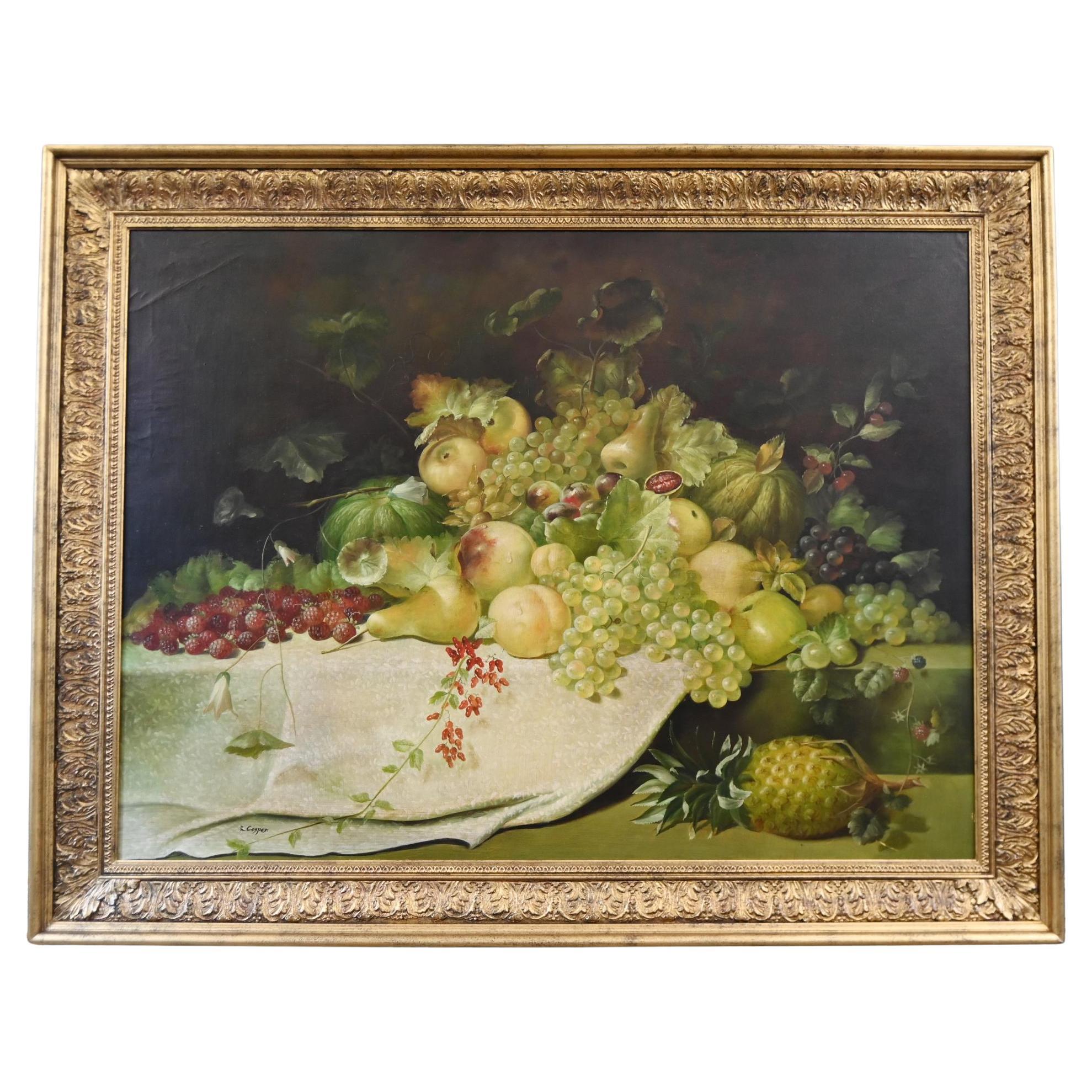 Fruit Floral Still Life Ölgemälde Französisch Kunst 4ft breit signiert