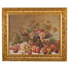 "Obst in einem gläsernen Kuchenstand" Alte Malerei