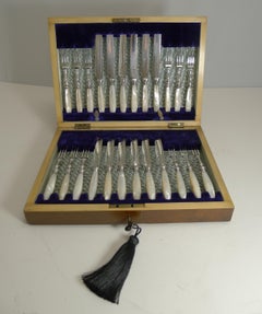 Fruit Knives & Forks/ Mother of Pearl & Silver Plate circa 1900 by James Deakin