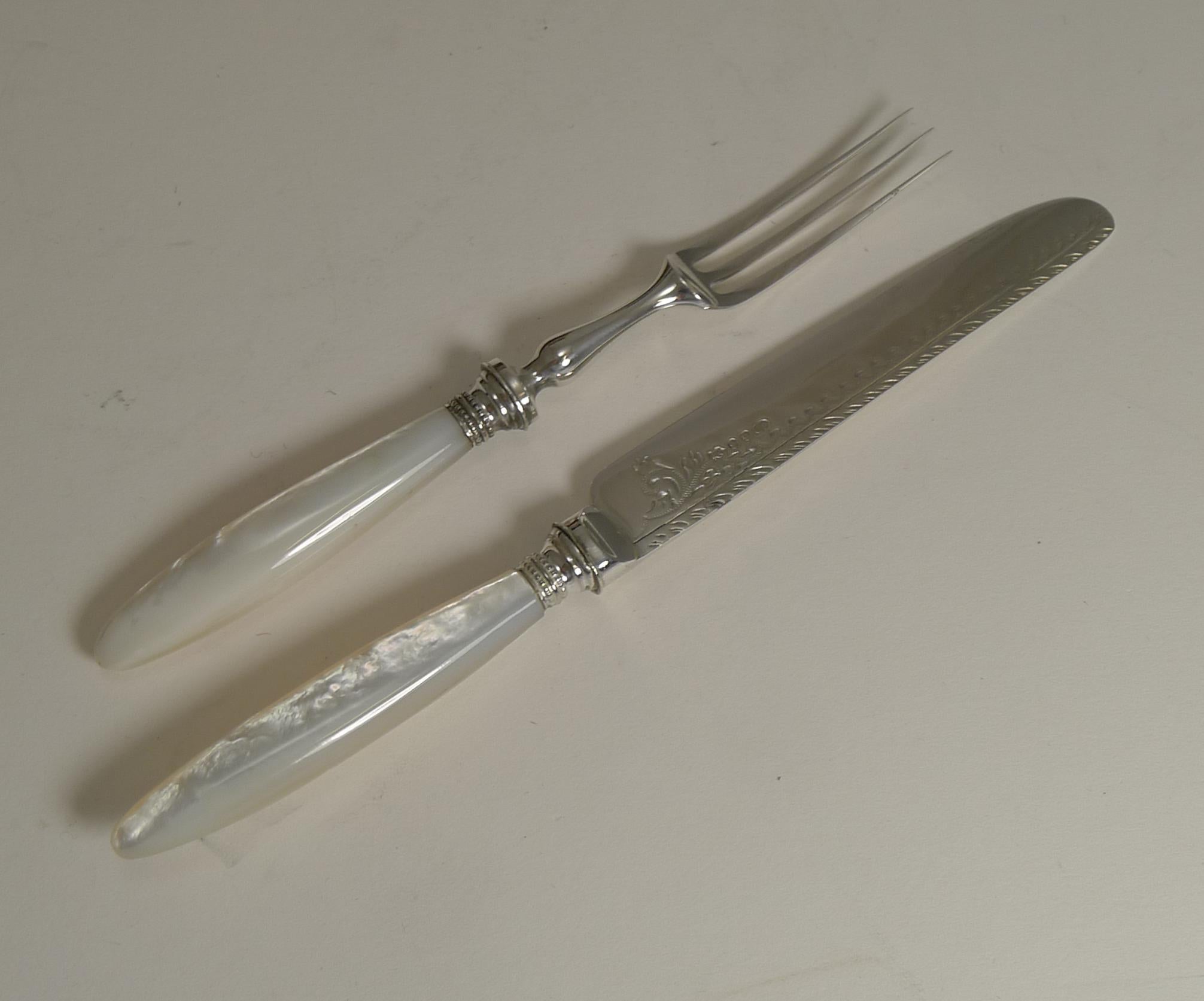 Fruit Knives & Forks/ Mother of Pearl & Silver Plate circa 1900 by James Deakin 1