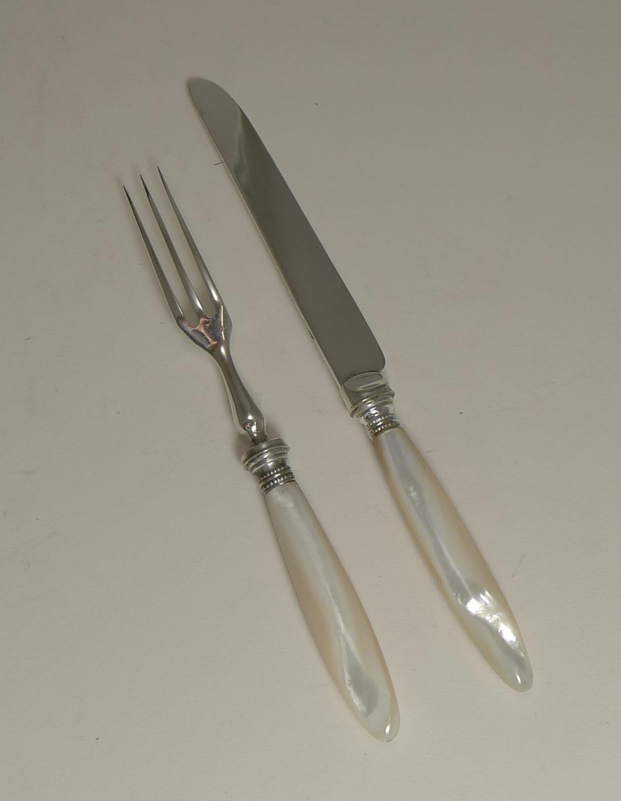 Fruit Knives & Forks/ Mother of Pearl & Silver Plate circa 1900 by James Deakin 3
