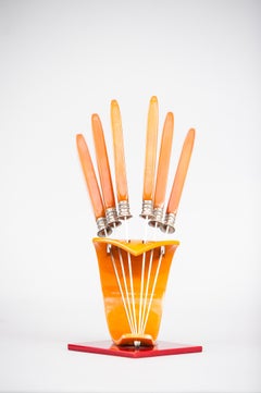 Couteaux à fruits avec Stand en Bakélite par Otto Hammesfahr