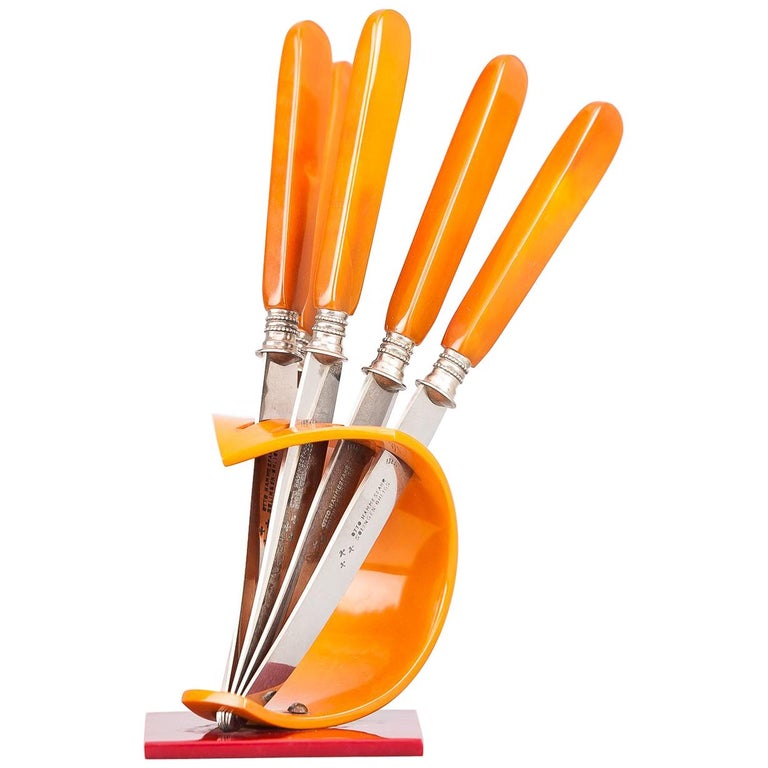 Fruit Knives with Bakelite Stand by Otto Hammesfahr For Sale at 1stDibs
