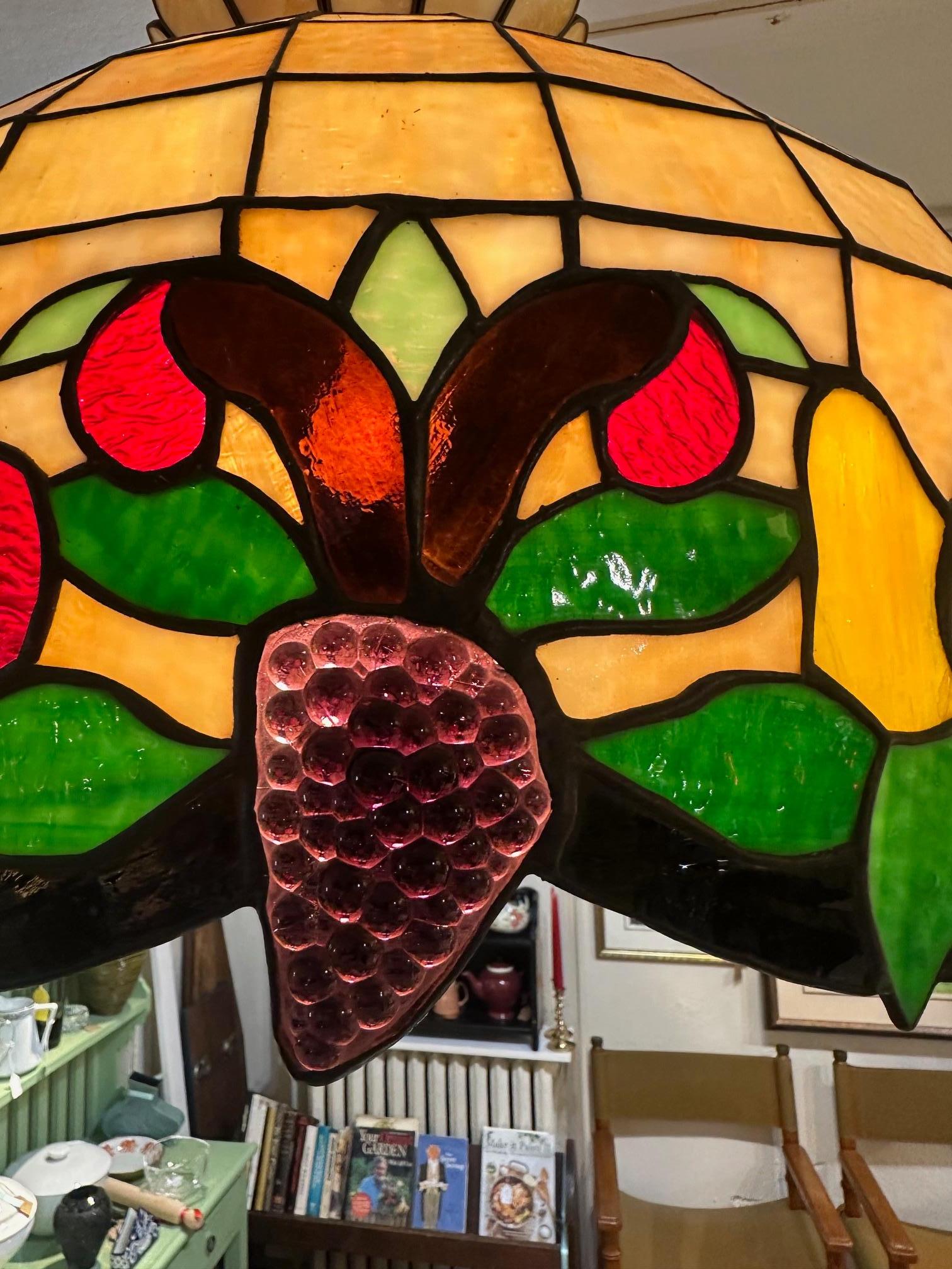 Fruit Motif Tiffany Style Leaded Glass Chandelier For Sale 1