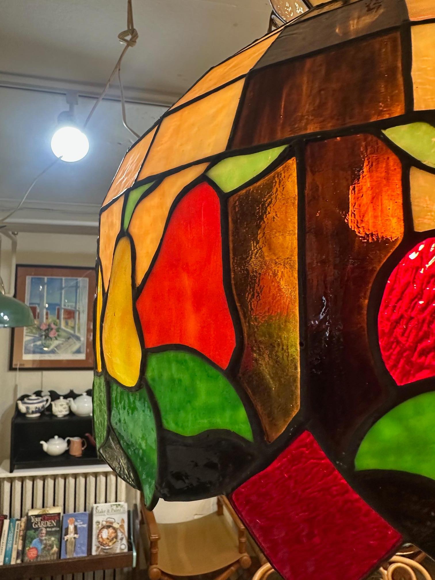 Fruit Motif Tiffany Style Leaded Glass Chandelier For Sale 2