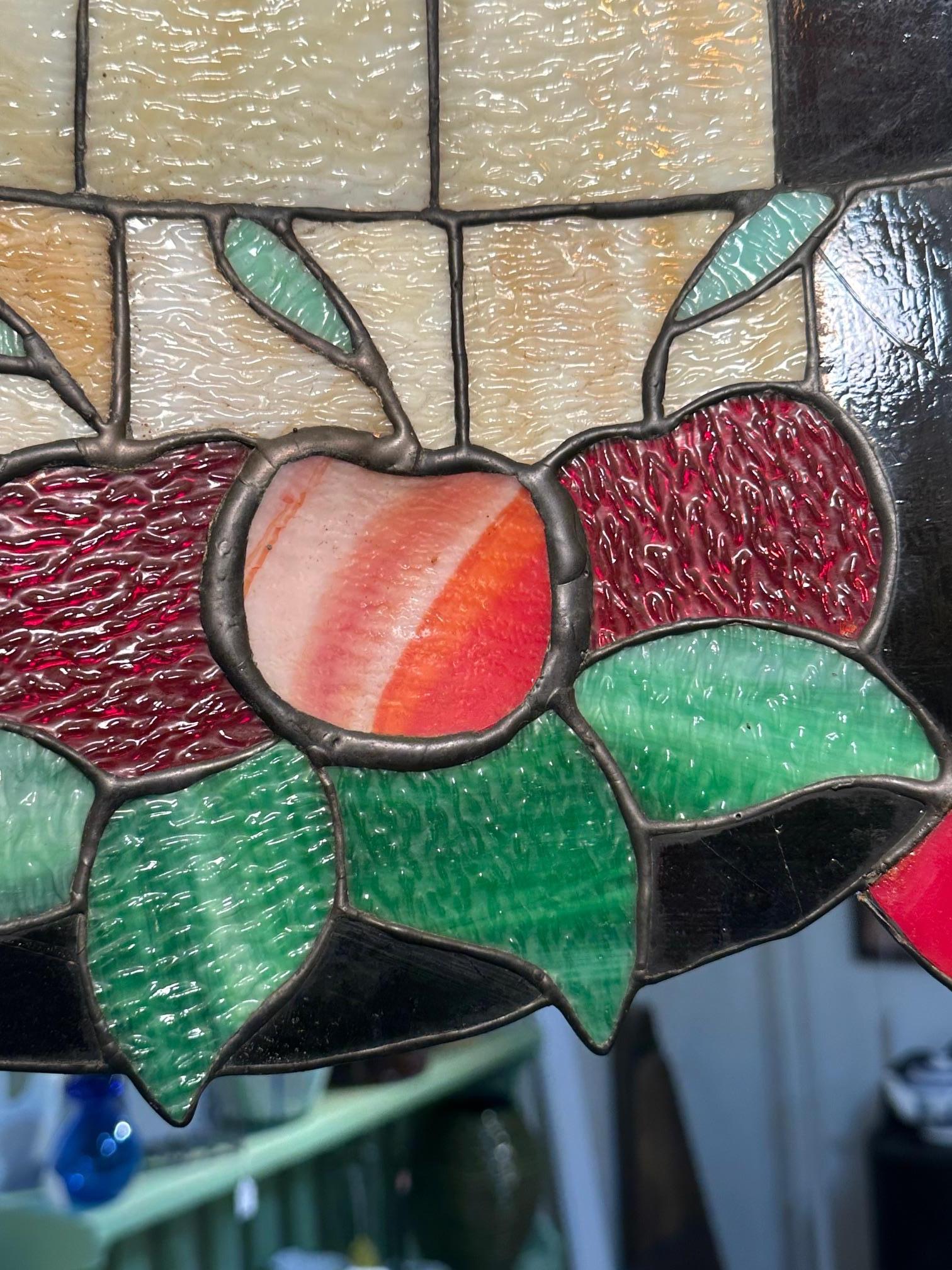 Fruit Motif Tiffany Style Leaded Glass Chandelier For Sale 3