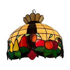 Fruit Motif Tiffany Style Leaded Glass Chandelier