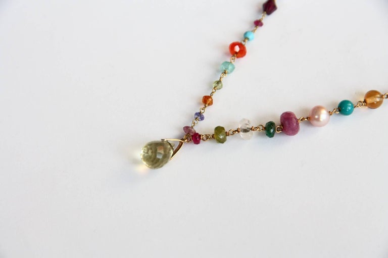 Fruit Salad Necklace Peridot Ruby Turquoise Citrine Natural Pearls Gold