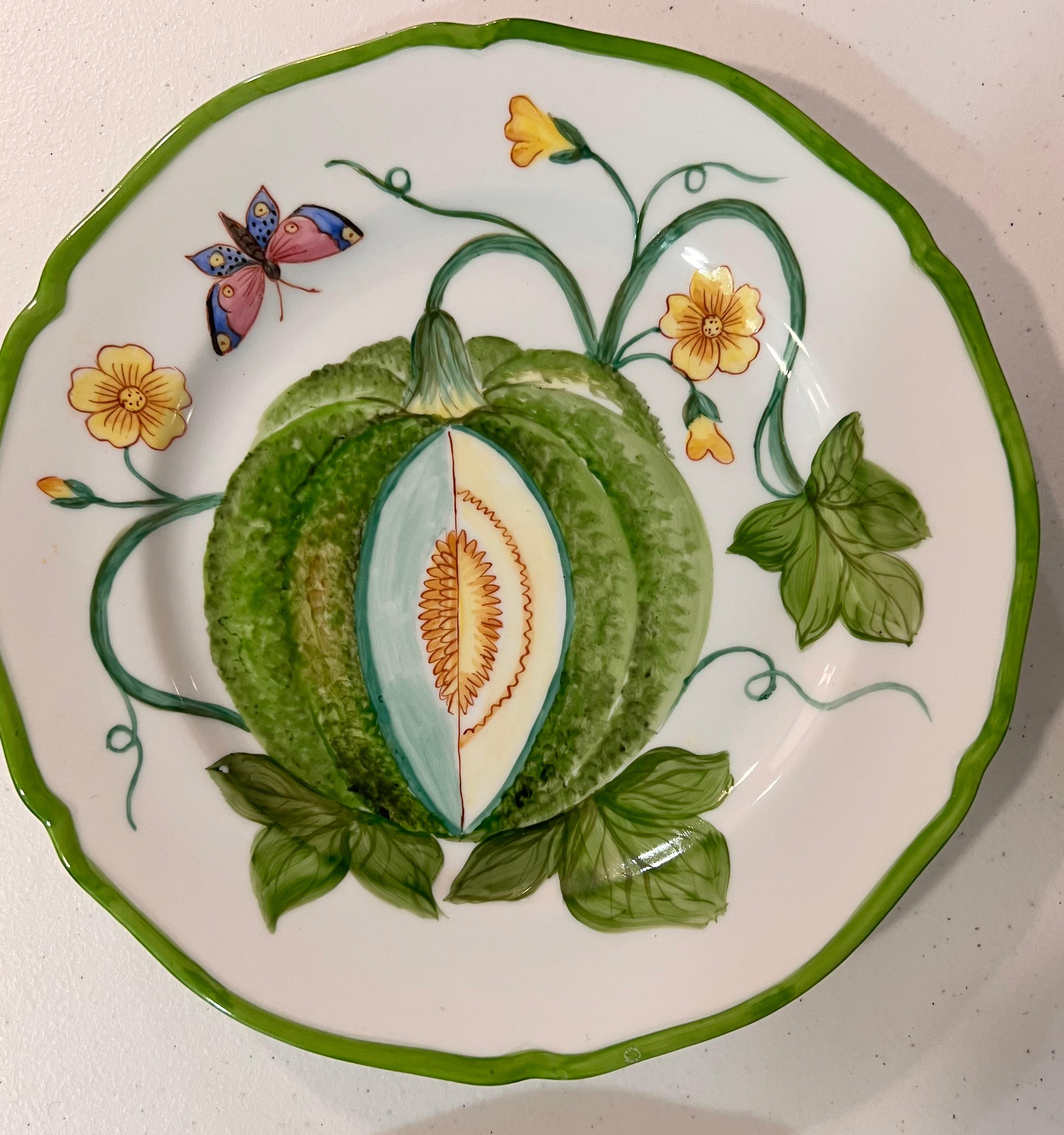 Hand-Painted Fruit Salad Plates Design by Giovanna Amoruso Manzari for Limoges France For Sale
