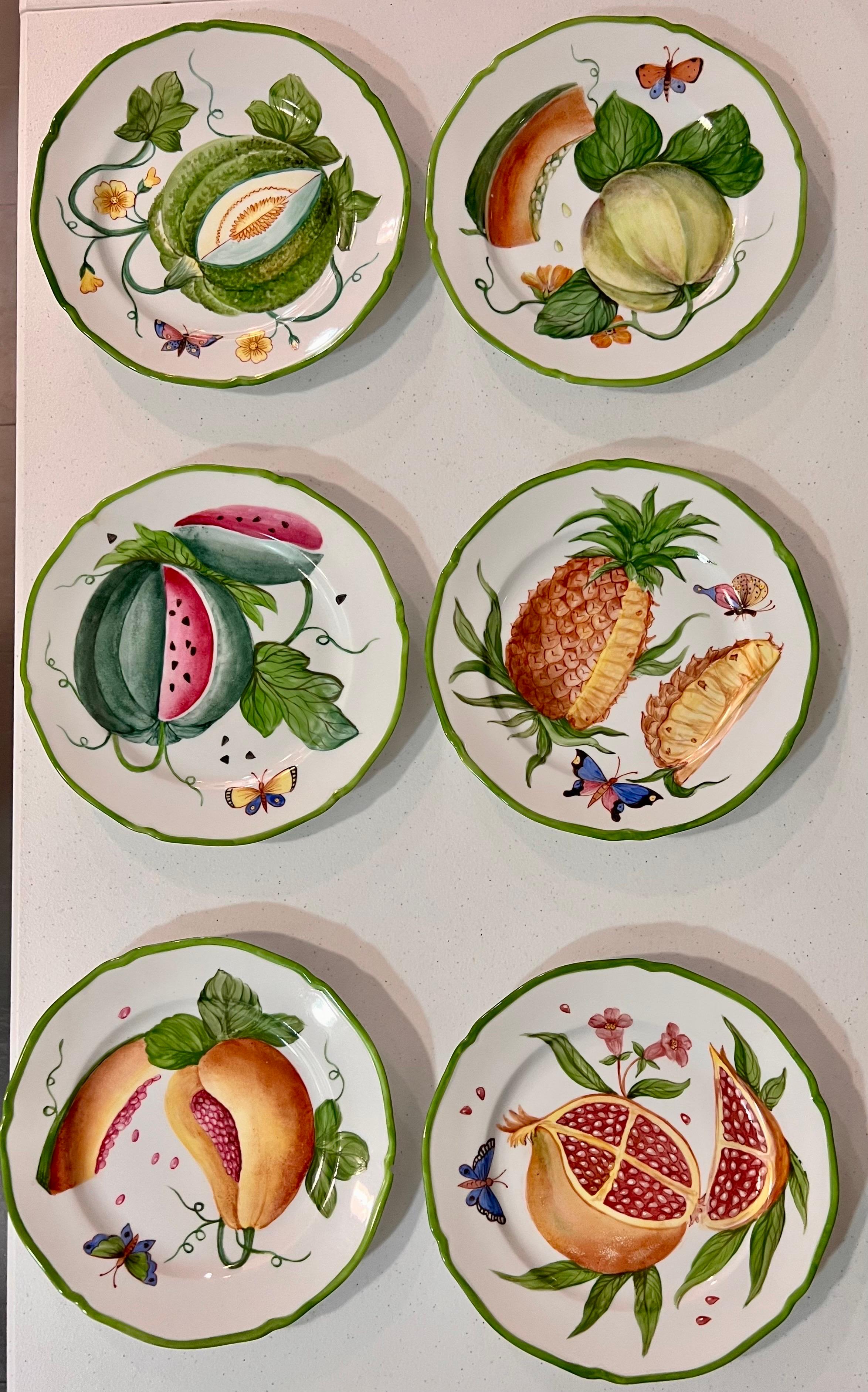 Fruit Salad Plates Design by Giovanna Amoruso Manzari for Limoges France In Excellent Condition For Sale In BILBAO, ES