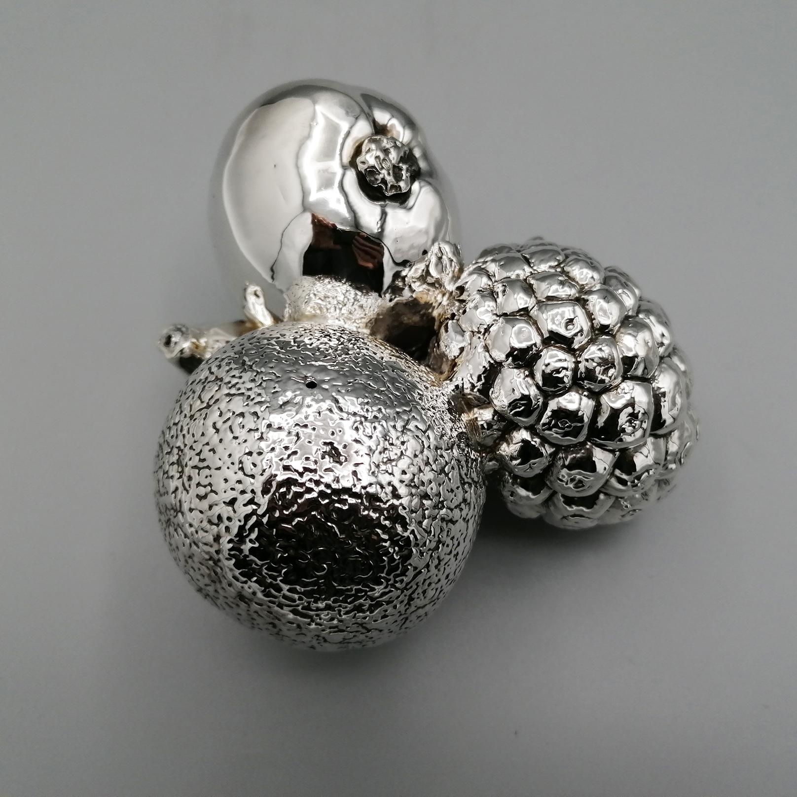 Hand-Crafted Fruit set - orange apple banana pine cone - in 999 silver For Sale