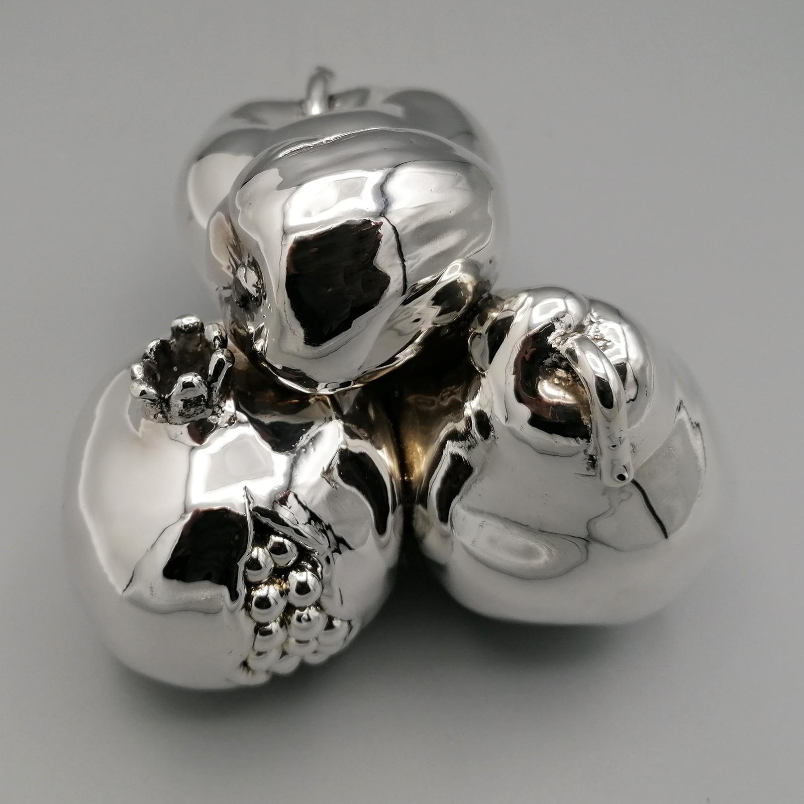 20th Century Fruit set - pomegranate pear fig apple - in 999 silver