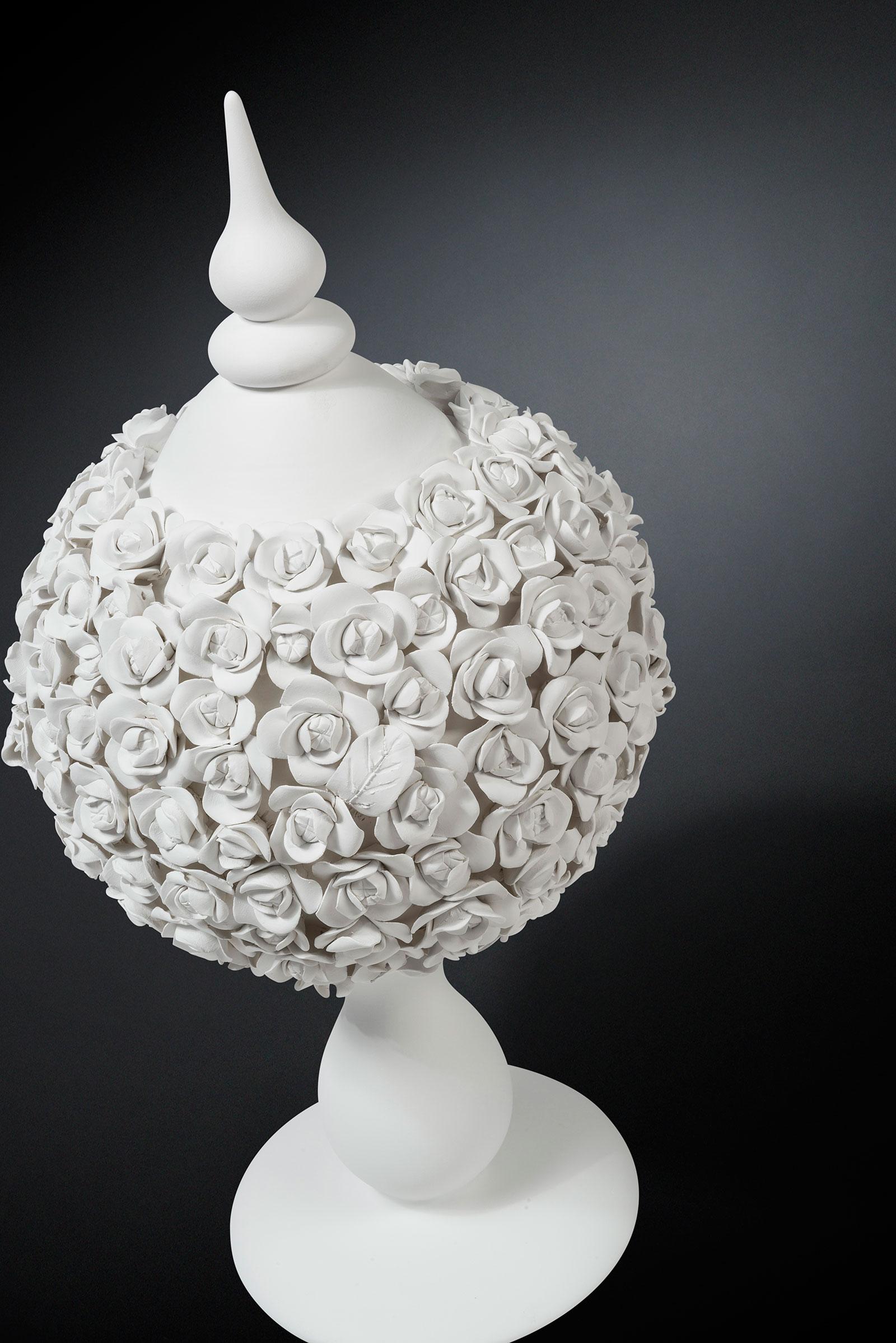 Modern Fruit Stand Sphere Coco Camellias, Matt White Ceramic, Italy For Sale