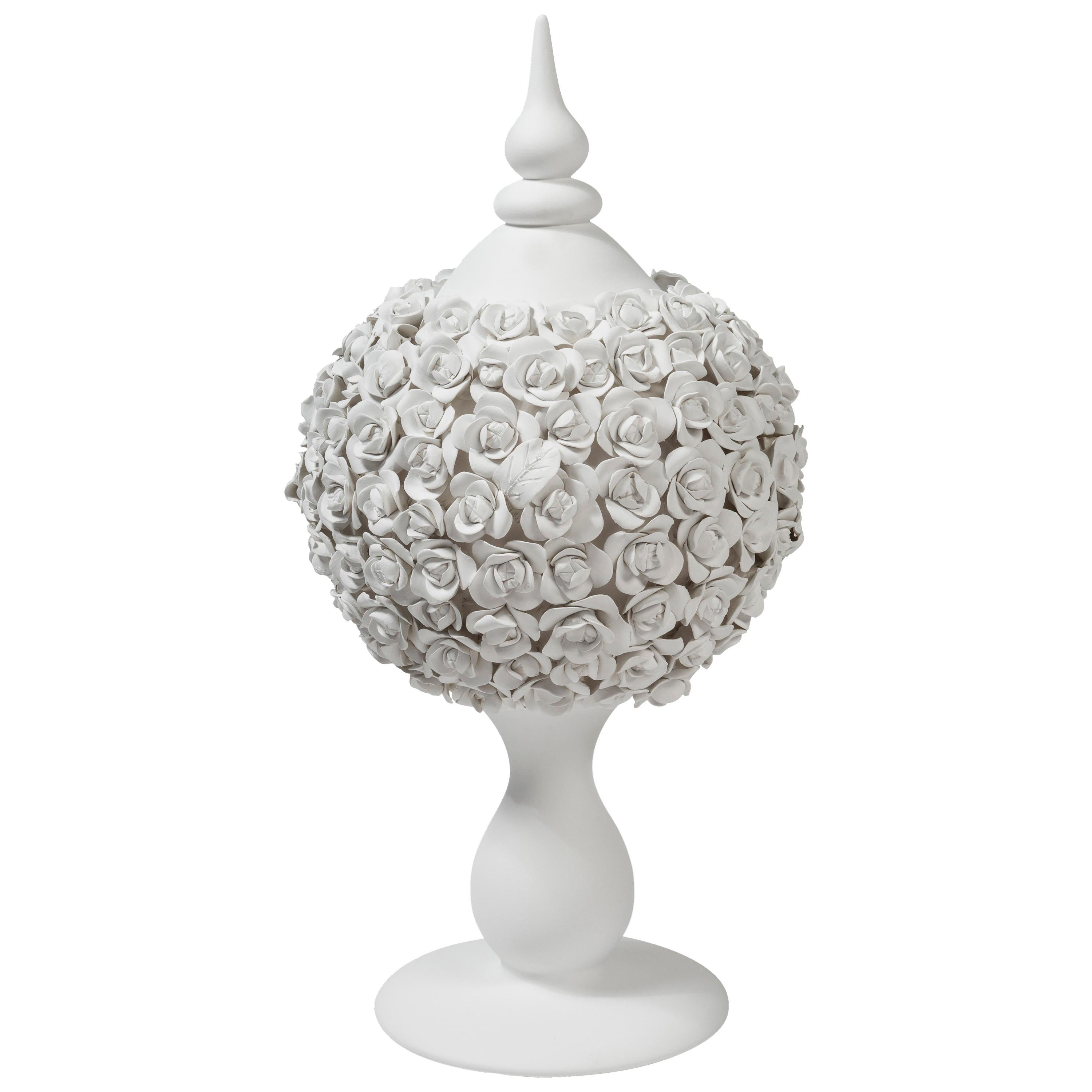 Fruit Stand Sphere Coco Camellias, Matt White Ceramic, Italy For Sale