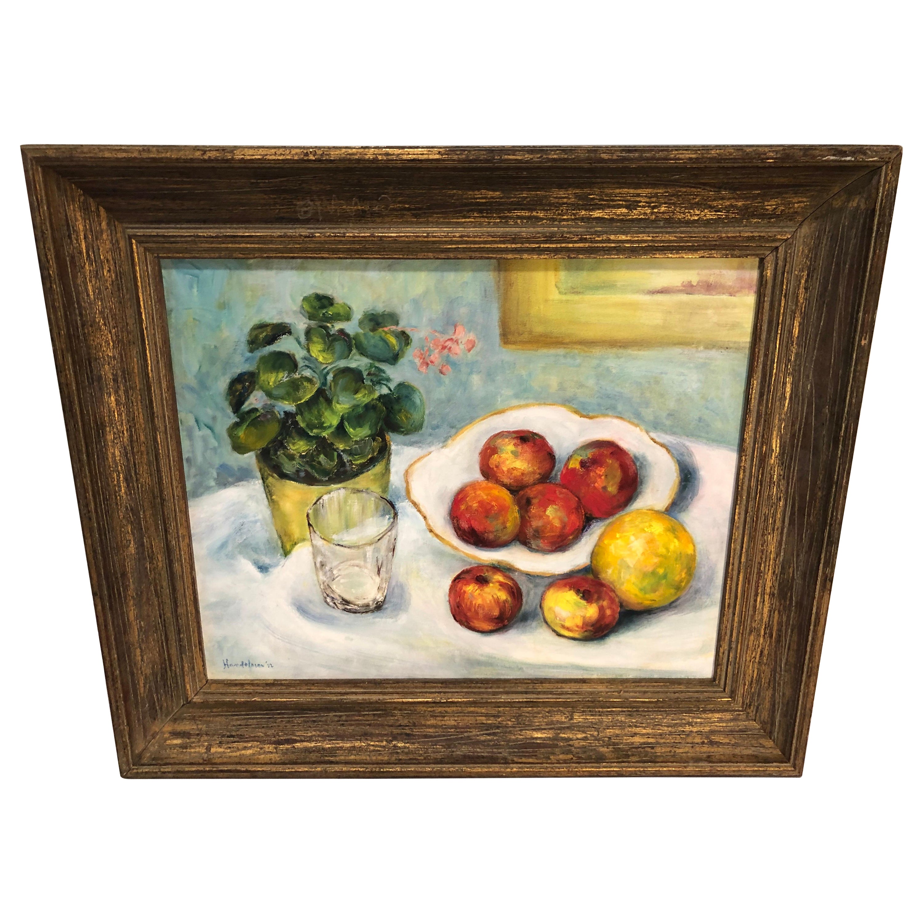 Obststillleben auf Leinwand, signiert Handelman