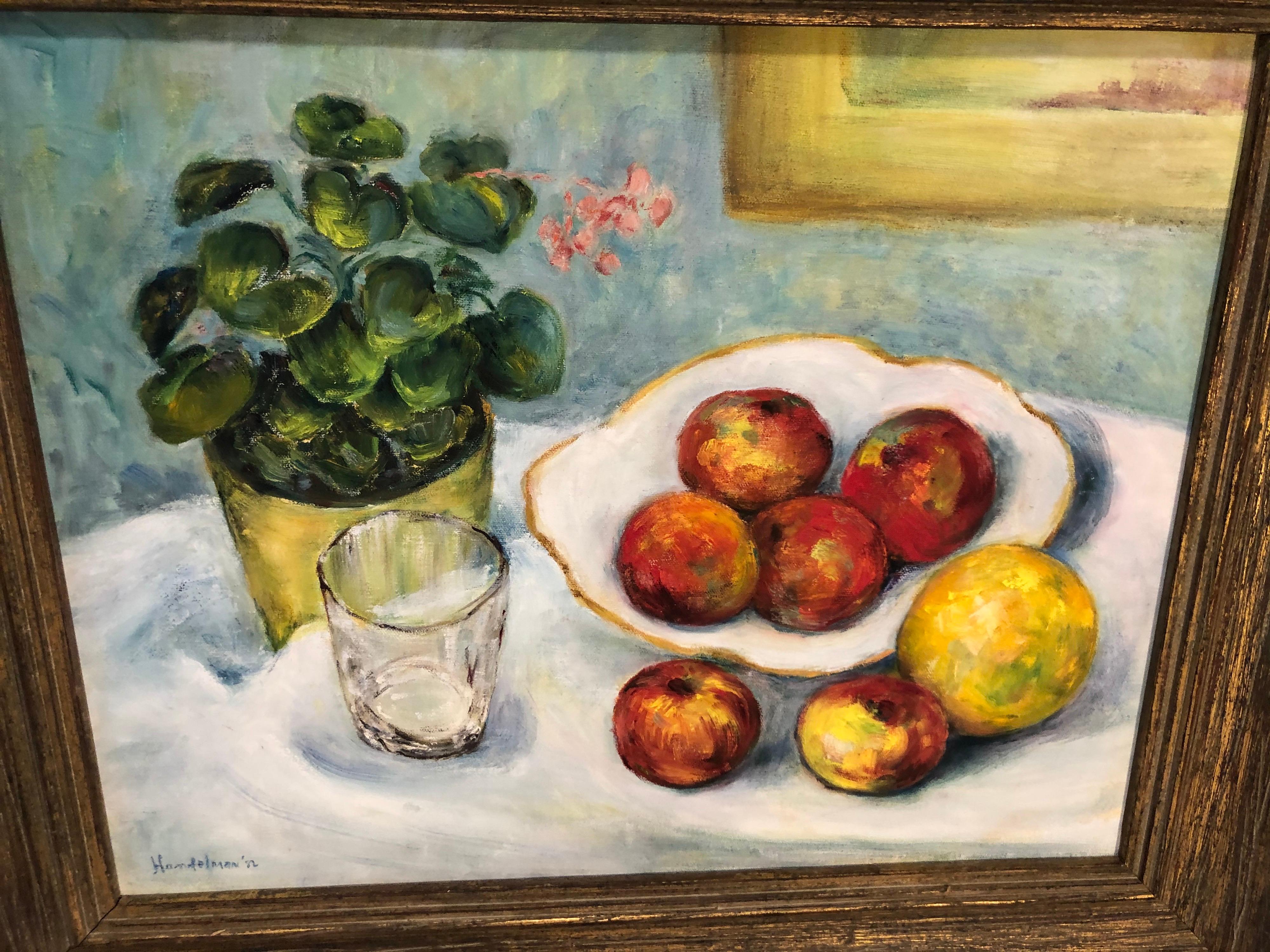 Late 20th Century Fruit Still Life on Canvas Signed Handlemen For Sale