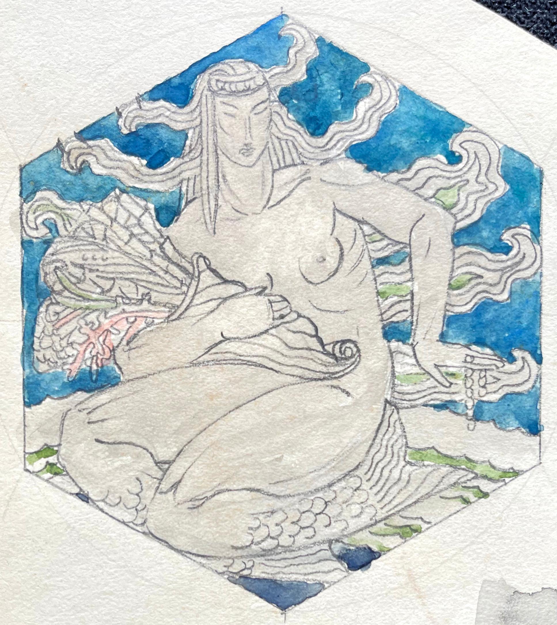 Ein Paar Art-Déco-Wandstudien mit Meerjungfrauen von Briggs, „Fruits of Land and Sea“, (Art déco) im Angebot