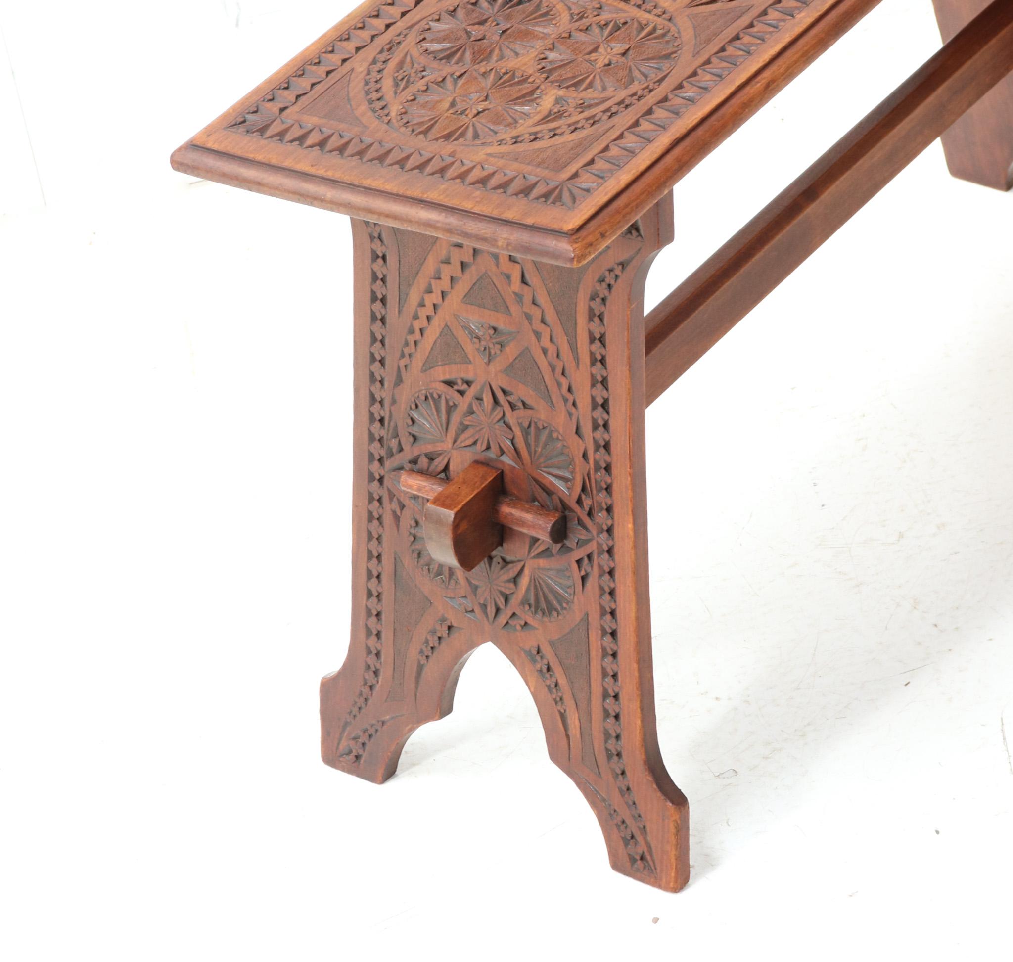Early 20th Century Fruitwood Art Nouveau Kerfschnitt Stool or Side Table, 1900s For Sale