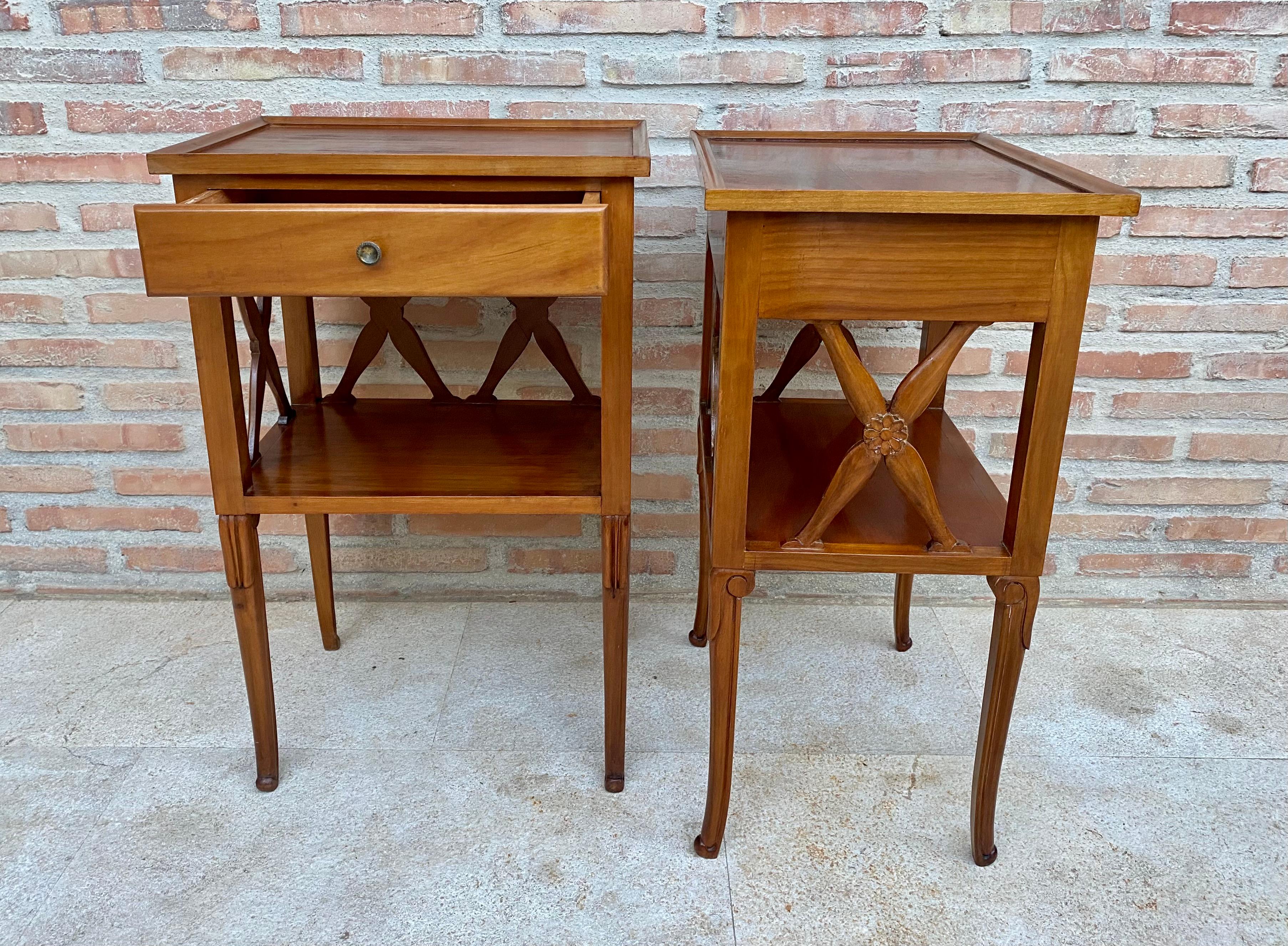 French Fruitwood Bedside Tables or Nightstands, Set of 2
