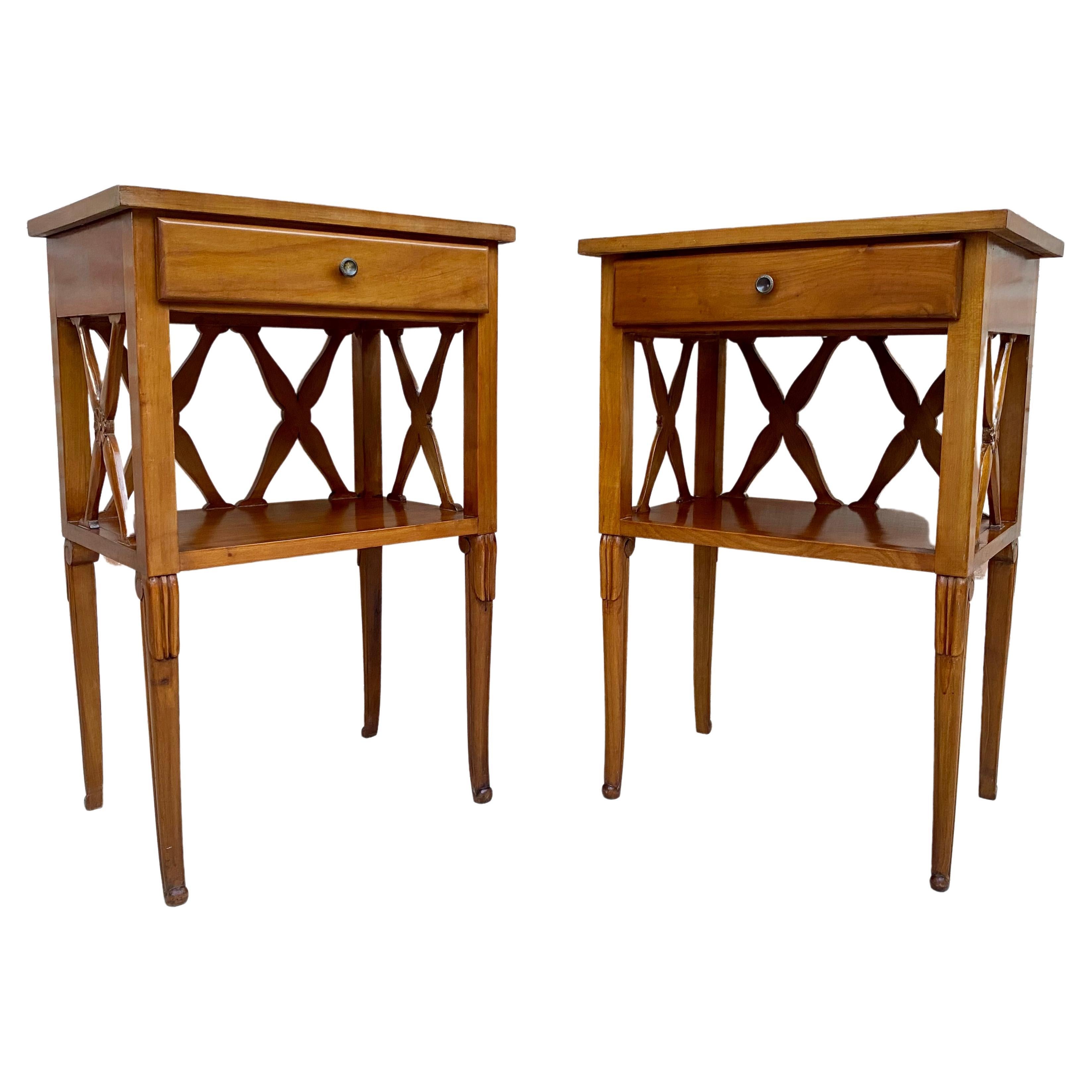Fruitwood Bedside Tables or Nightstands, Set of 2