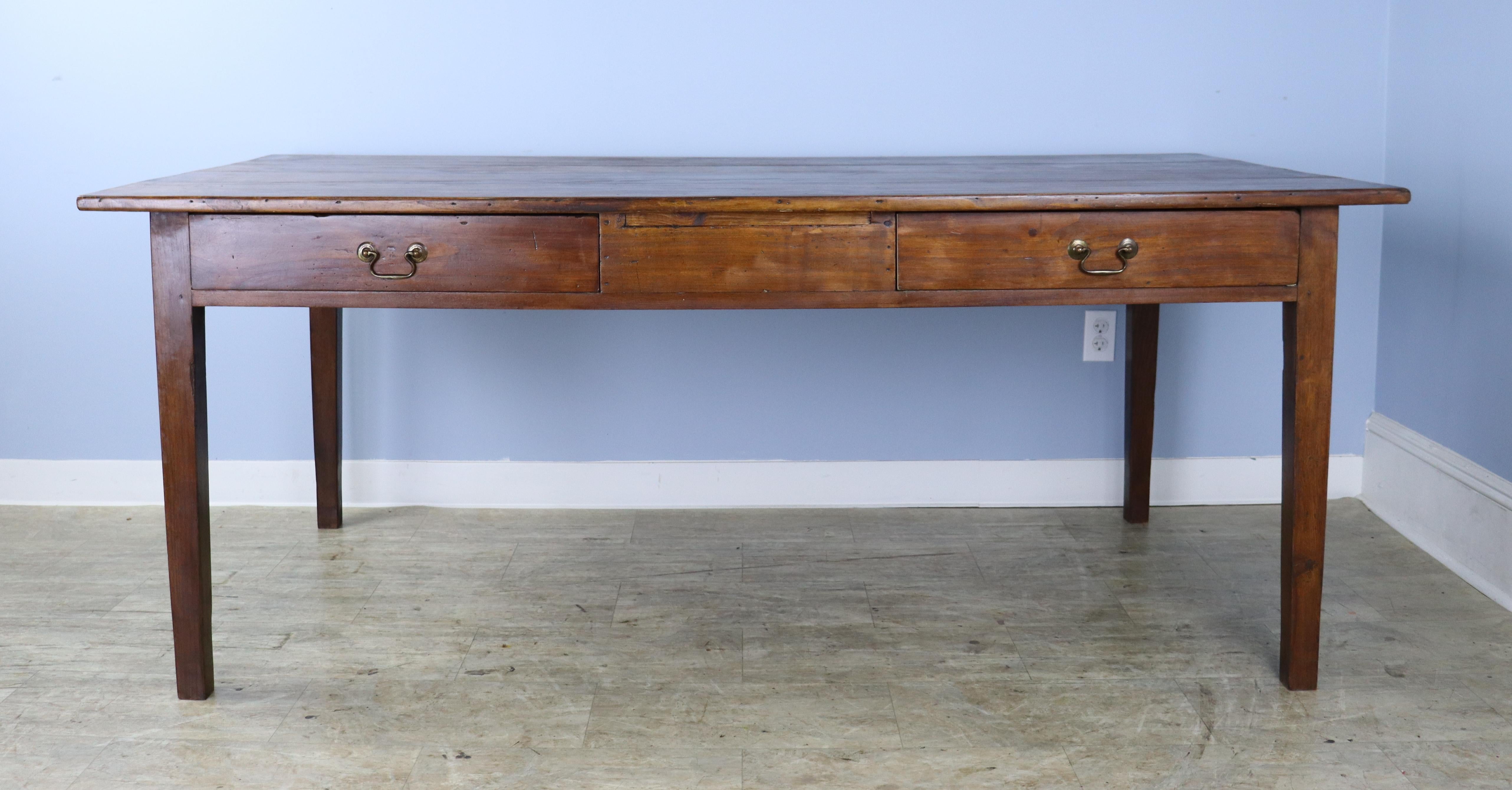 19th Century Fruitwood Farm Table / Desk with 4 Drawers