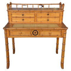 Fruitwood Faux Bamboo Writing Desk with Adjustable Writing Surface, circa 1920