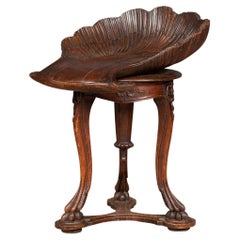 Antique Fruitwood Grotto Piano Stool, Venice, circa 1880