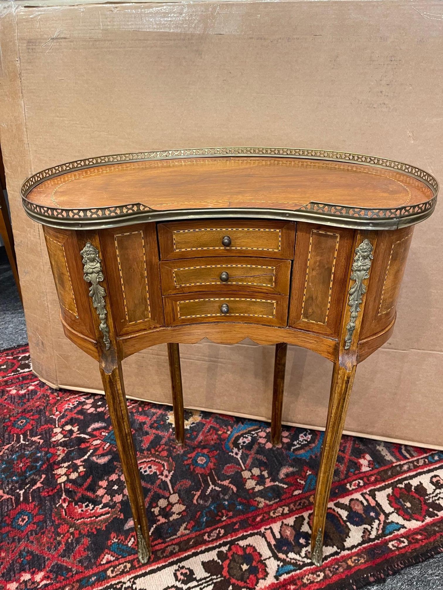 Fruitwood Marble Top Kidney Shape Side Table with Gallery, Late 19th Century 6