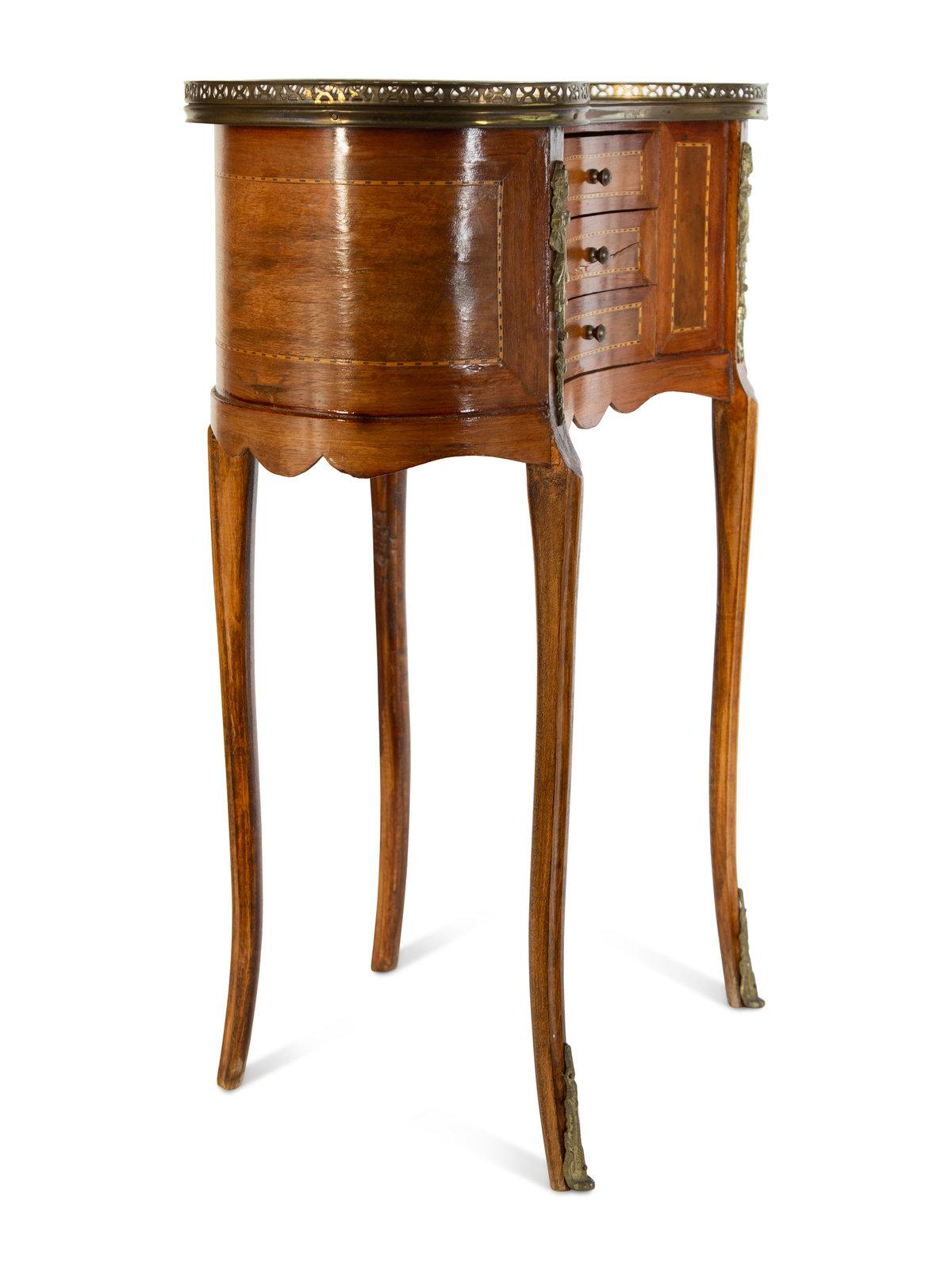 French Fruitwood Marble Top Kidney Shape Side Table with Gallery, Late 19th Century