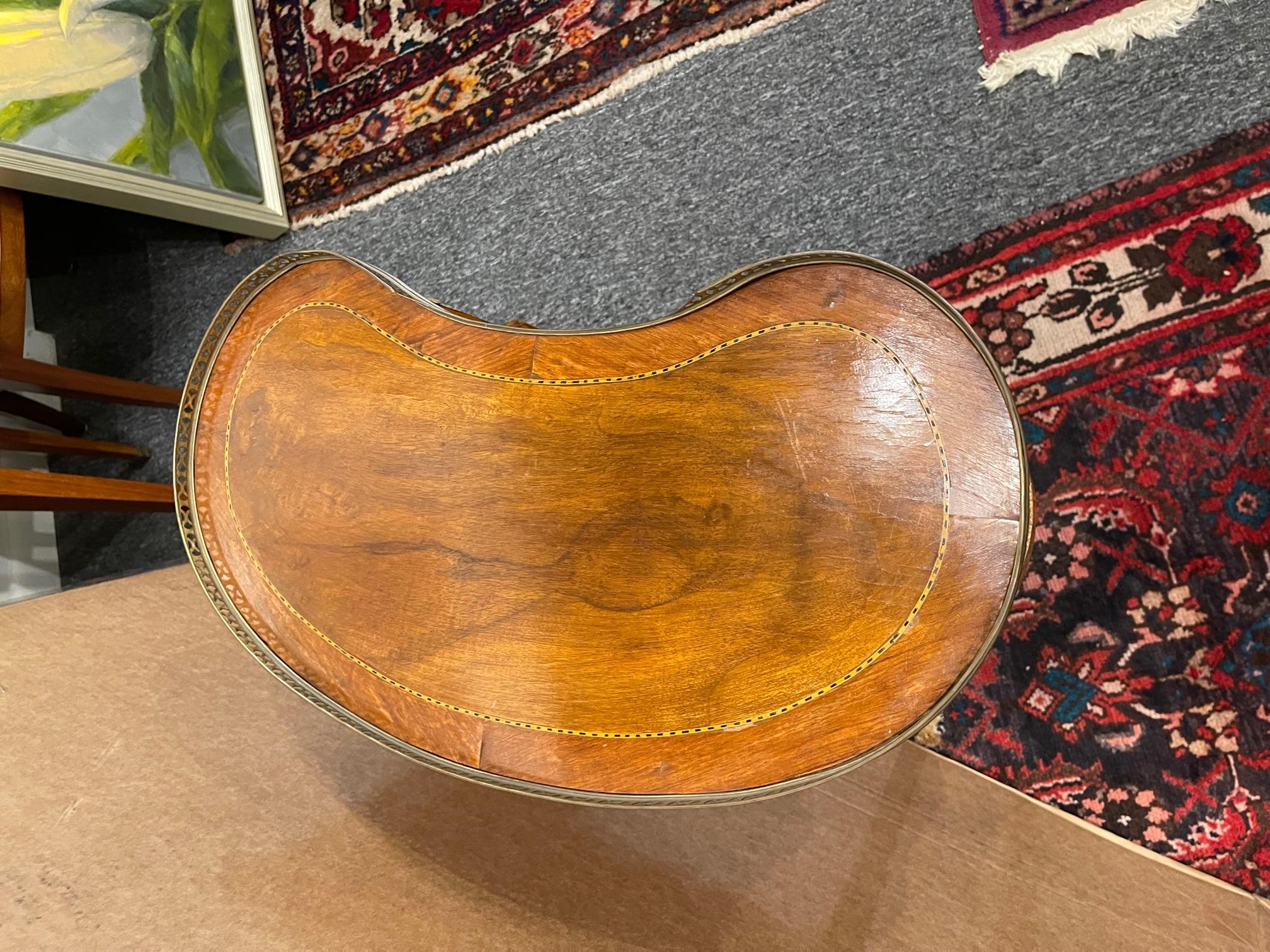 Fruitwood Marble Top Kidney Shape Side Table with Gallery, Late 19th Century 2