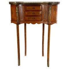Antique Fruitwood Marble Top Kidney Shape Side Table with Gallery, Late 19th Century