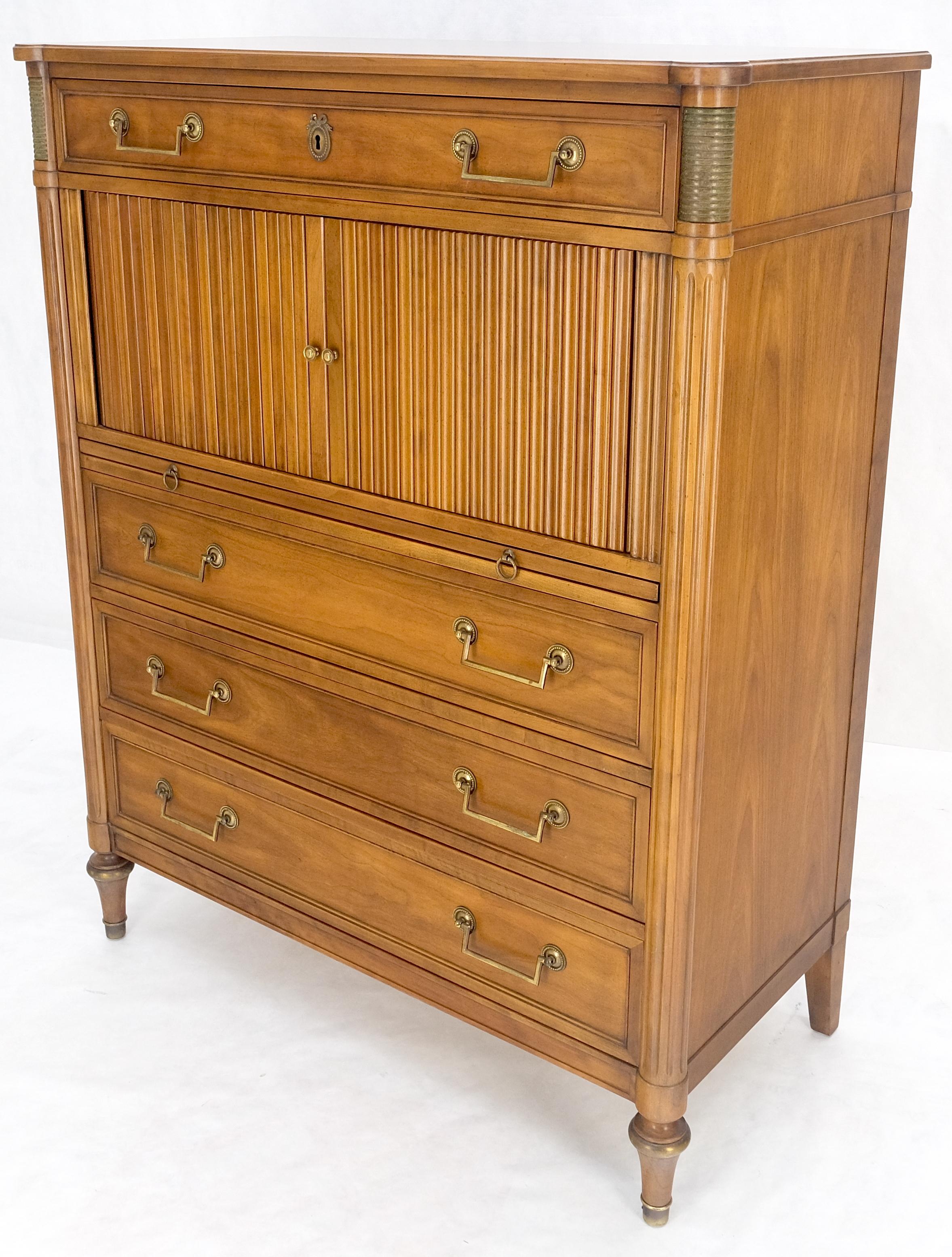 American Fruitwood Regency Style Tambour Doors Compartment High Boy Gentleman Chest MINT! For Sale