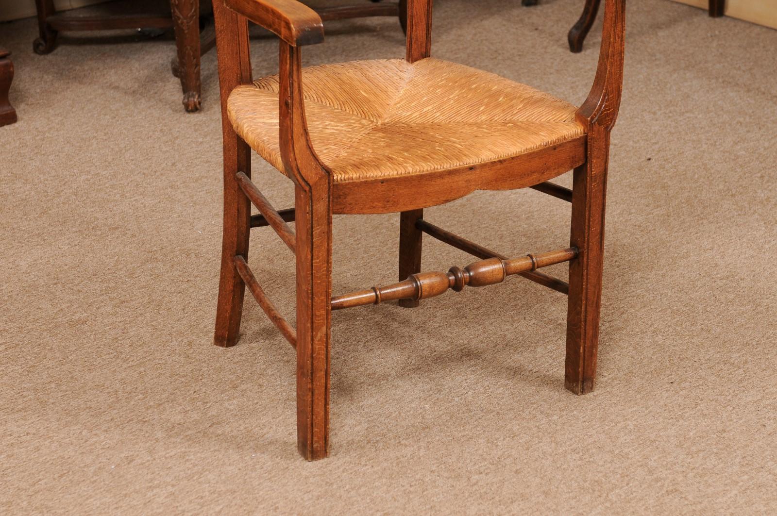 Fruitwood Rush Seat Armchair with Flower Basket Backsplat, Italy ca. 1850 For Sale 5