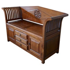 Fruitwood Settle, Bench, Hall Seat with Shoe Cupboard