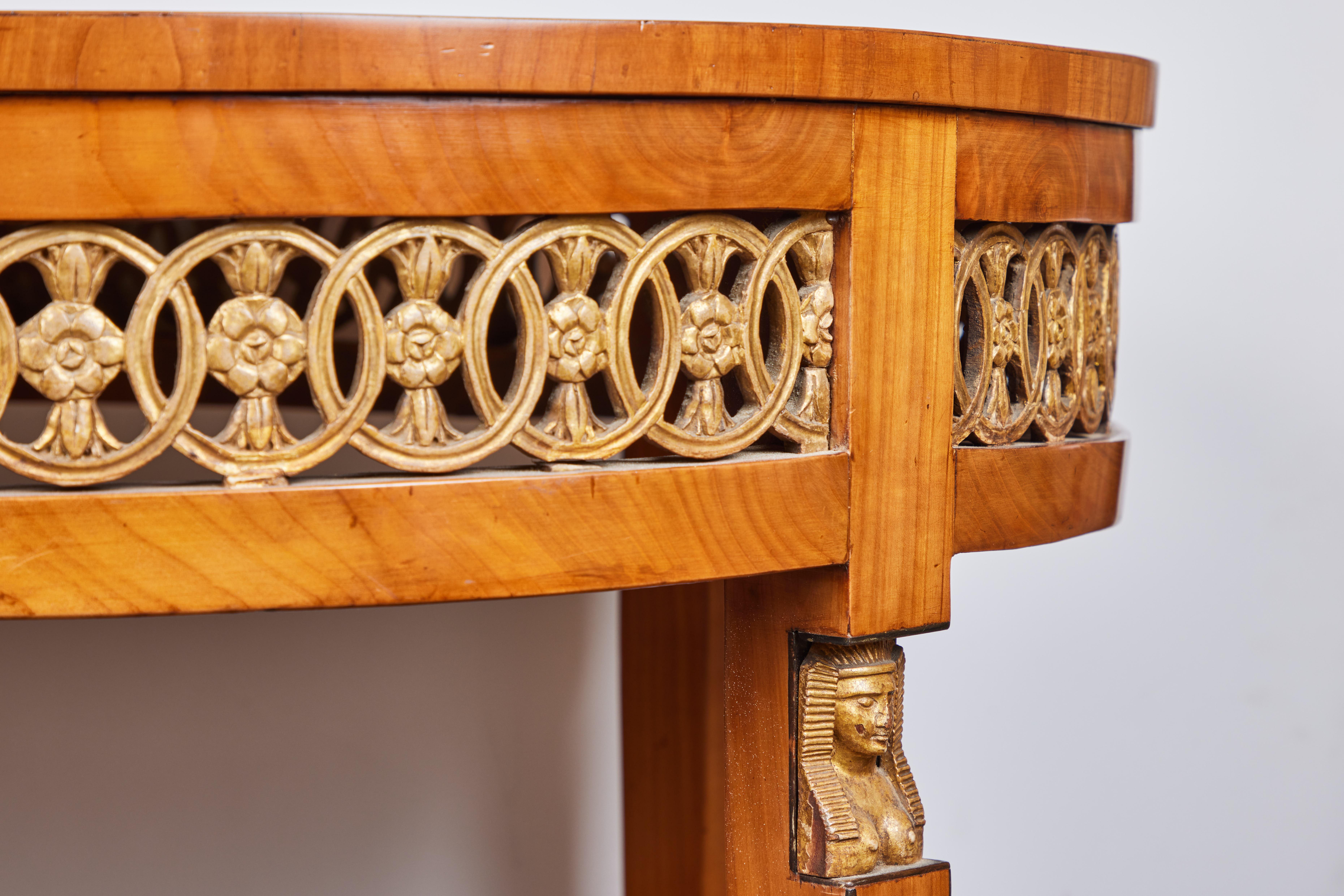 Hand-Carved Fruitwood Table with Inlaid Marble For Sale
