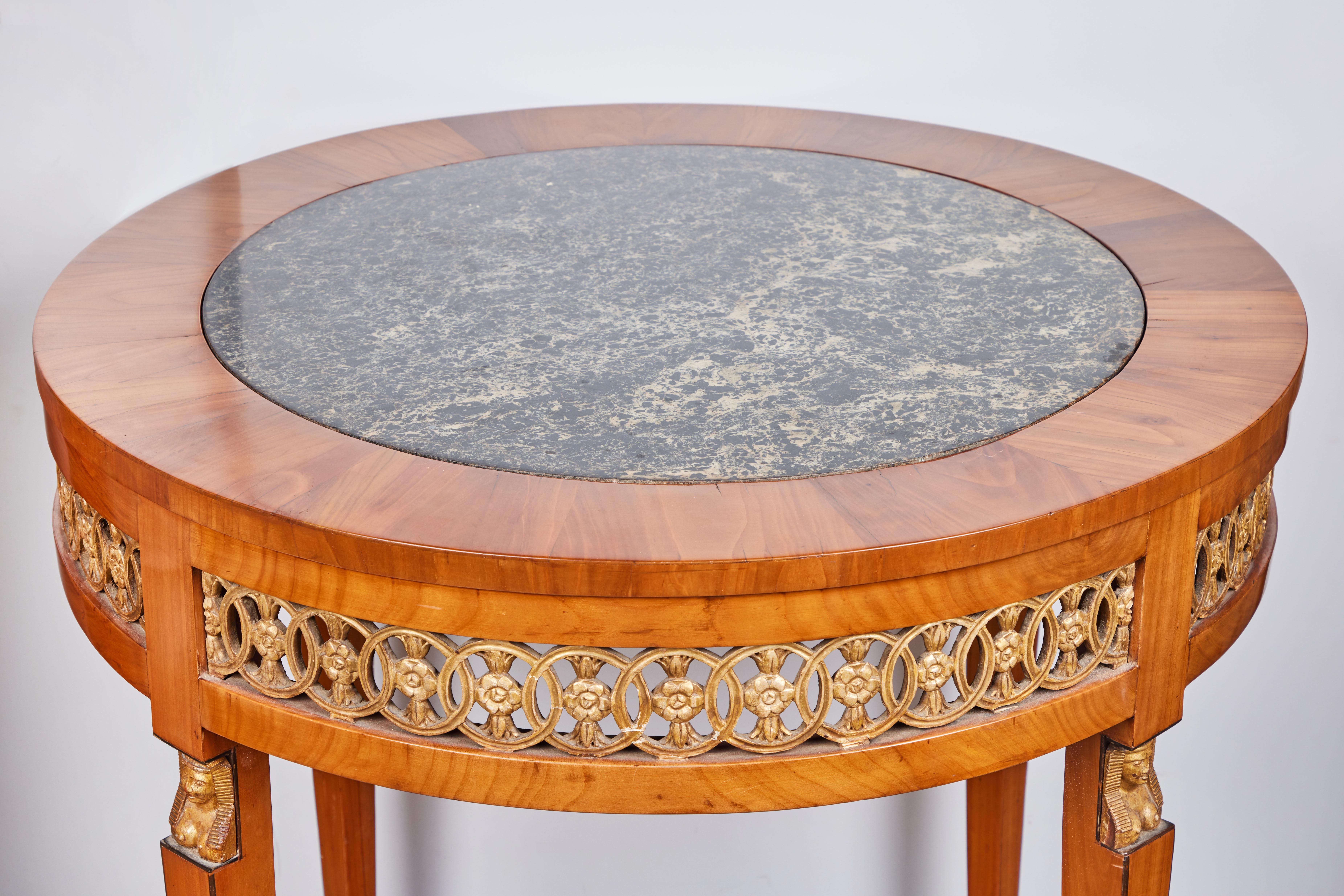 Fruitwood Table with Inlaid Marble In Good Condition For Sale In Newport Beach, CA