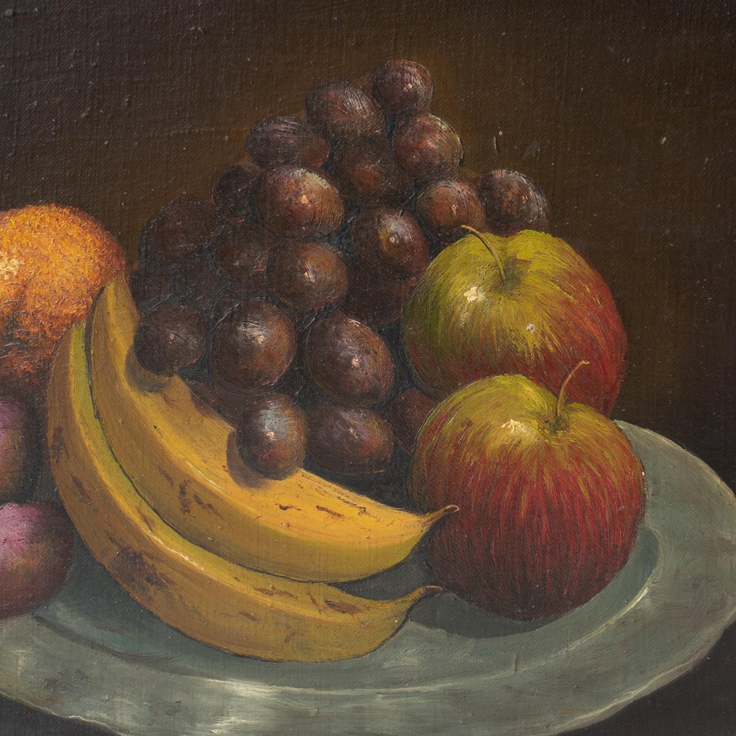 British Antique Original Naive Still Life Oil Painting Depicting Fruit, Early 20th C. For Sale
