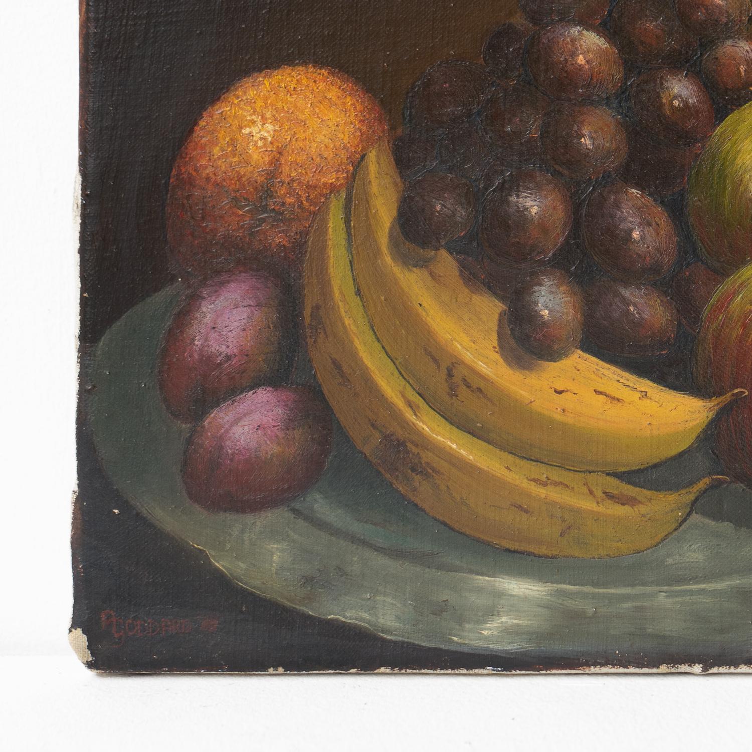 Hand-Painted Antique Original Naive Still Life Oil Painting Depicting Fruit, Early 20th C. For Sale