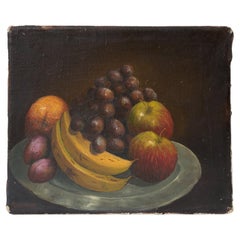 Antikes Original Naive Stillleben Ölgemälde mit Obstdarstellung, frühes 20. Jahrhundert.