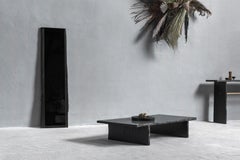 Contemporary Rough Black Slate Sculpted Low Table by Frederic Saulou