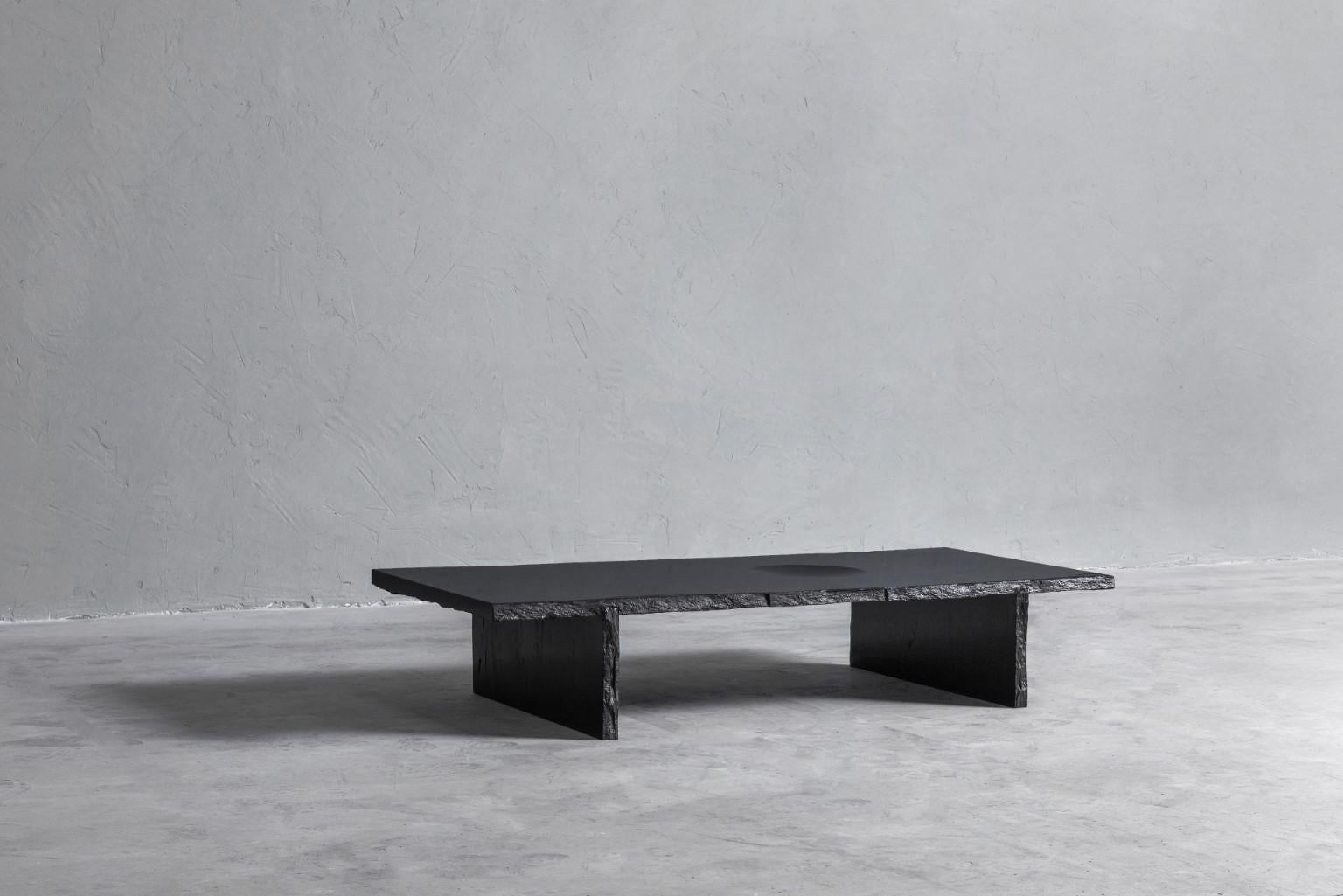 Modern Frustre II Black Slate Sculpted Low Table by Frederic Saulou