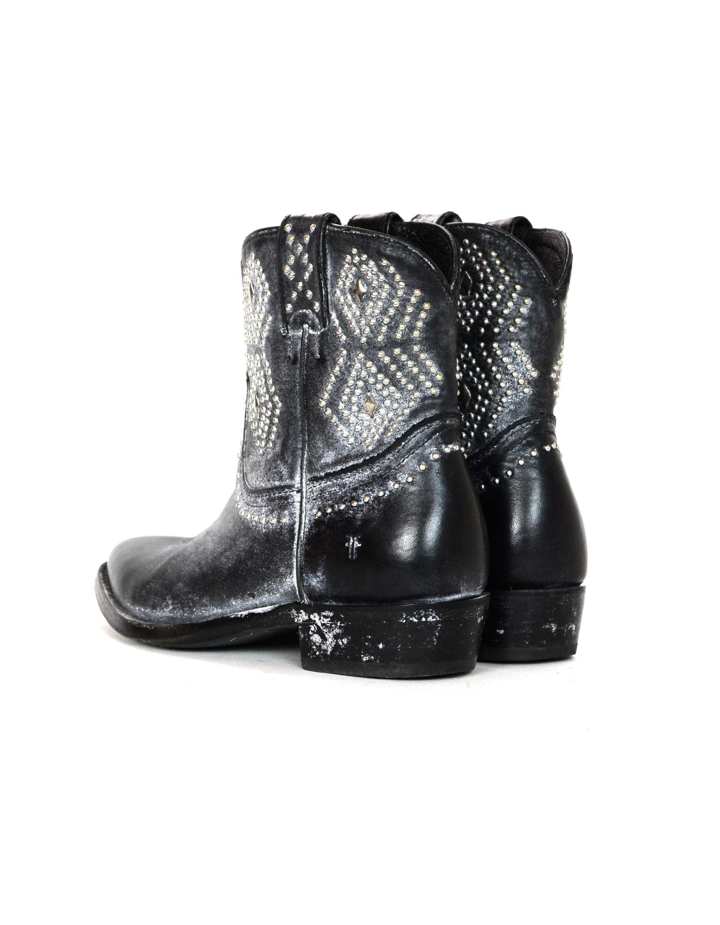 Frye Black Leather Billy Studded Short Boots Sz 5.5 In Excellent Condition In New York, NY