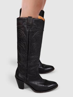 Frye Black Leather Cowboy Knee High Boots Size US 8