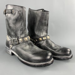 FRYE Size 10.5 Black Distressed Studded Leather Biker Boots