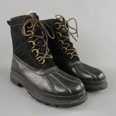 FRYE Size 10.5 Black Leather & Suede Shearling Lined Duck Boots